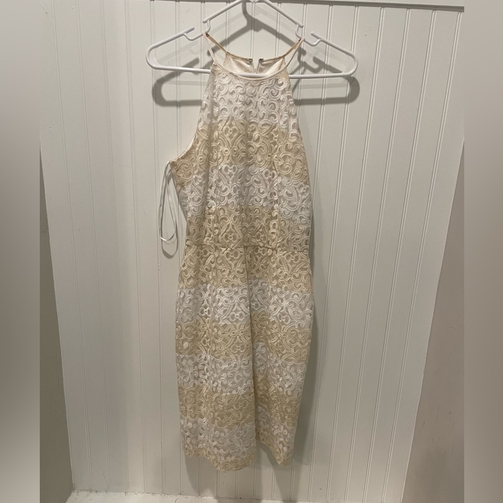 Yellow and white lace dress